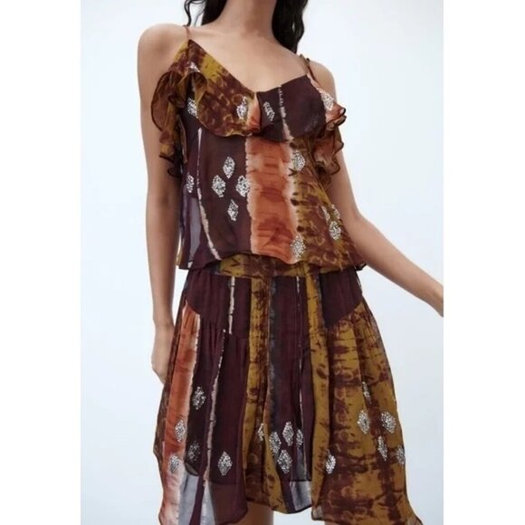 NWOT Zara sequin embroidered boho inspired mini skirt, L - Picture 6 of 10